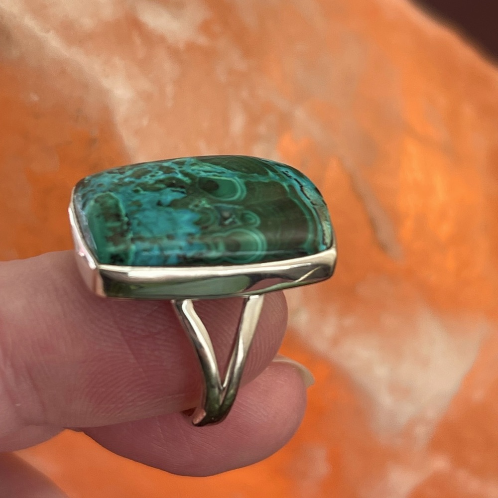 Malachite in Chrysocolla silver ring size 8 - Picture 4 of 5